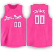 Custom Pink White Round Neck Basketball Jersey
