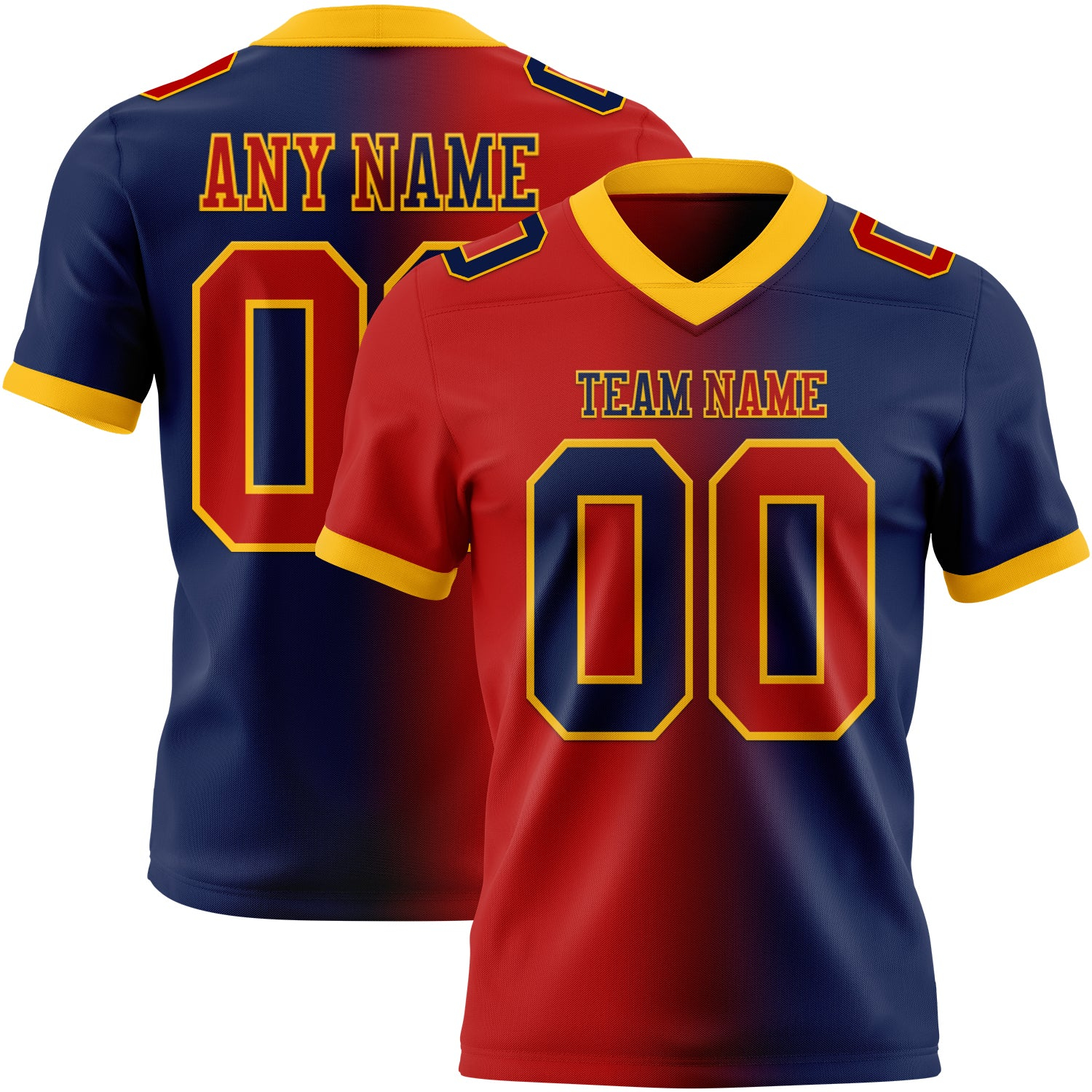 Custom Navy Red-Gold Mesh Authentic Gradient Fashion Football Jersey