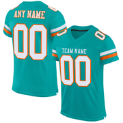 Custom Aqua White-Orange Mesh Authentic Football Jersey