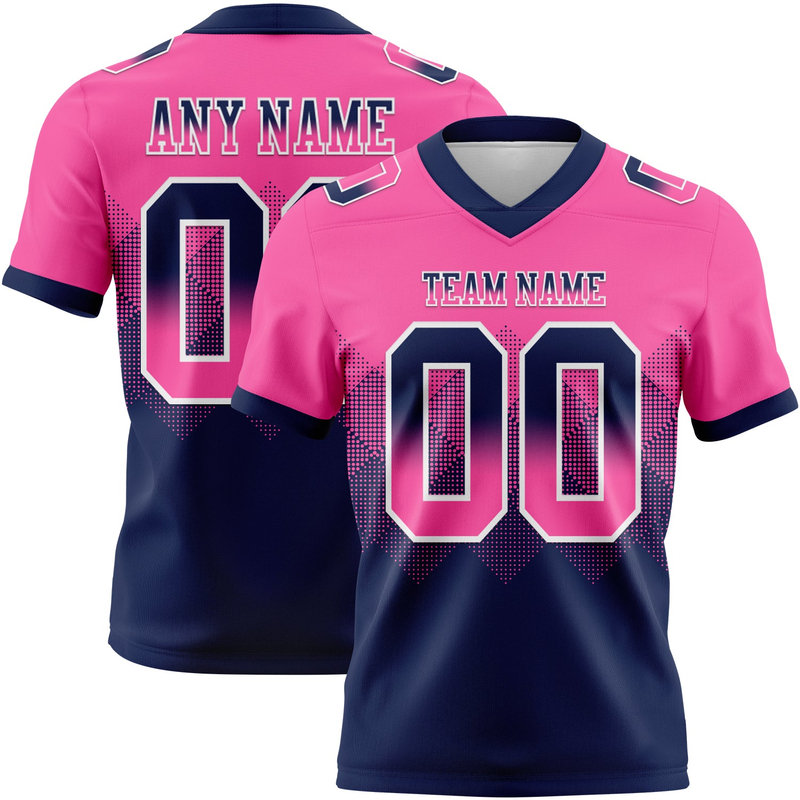 Custom Pink Navy-White Mesh Authentic Gradient Square Shape Flag Football Jersey
