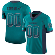 Custom Teal Navy-Gray Mesh Drift Fashion Football Jersey