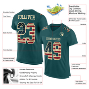 Custom Midnight Green Vintage USA Flag-City Cream Mesh Authentic Football Jersey