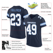 Custom Navy White-Light Blue Mesh Authentic Football Jersey