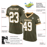 Custom Olive White-Old Gold Mesh Authentic Throwback Salute To Service Football Jersey