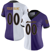 Custom Purple Black-White Mesh Split Fashion Football Jersey