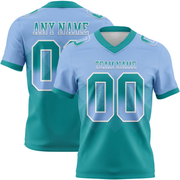 Custom Light Blue Teal-White Mesh Authentic Gradient Square Shape Flag Football Jersey