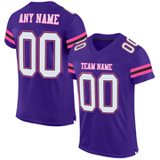Custom Purple White Black-Pink Mesh Authentic Football Jersey