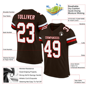 Custom Brown White-Red Mesh Authentic Football Jersey