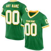 Custom Grass Green White-Gold Mesh Authentic Throwback Football Jersey