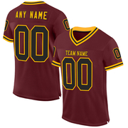 Custom Burgundy Black-Gold Mesh Authentic Throwback Football Jersey