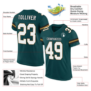 Custom Midnight Green White-Old Gold Mesh Authentic Football Jersey