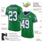 Custom Grass Green White-Purple Mesh Authentic Throwback Football Jersey