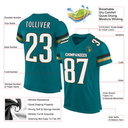 Custom Teal White-Old Gold Mesh Authentic Football Jersey