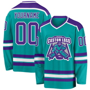 Custom Aqua Purple-White Hockey Jersey