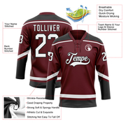 Custom Burgundy White-Black Hockey Lace Neck Jersey