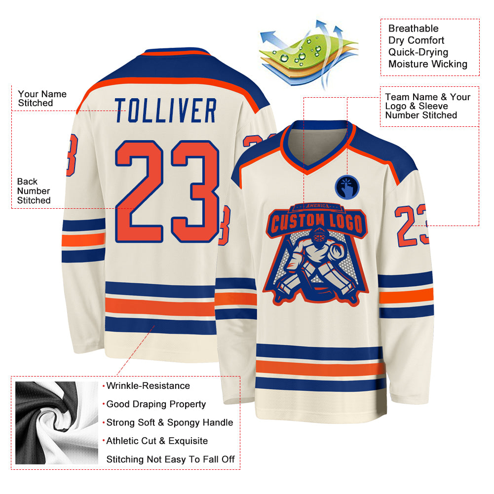 Custom Cream Orange-Royal Hockey Jersey