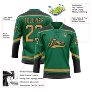 Custom Kelly Green Old Gold-Black Hockey Lace Neck Jersey