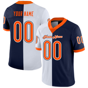 Custom Navy Orange-White Mesh Split Fashion Football Jersey
