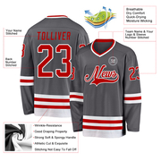 Custom Steel Gray Red-White Hockey Jersey