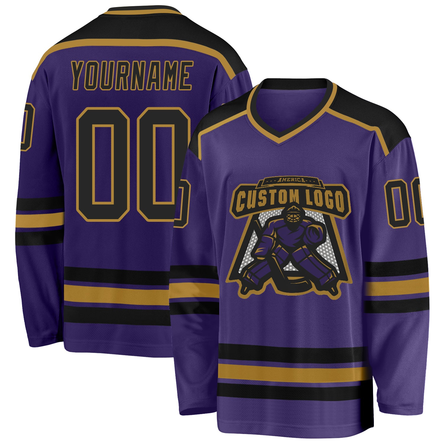 Custom Purple Black-Old Gold Hockey Jersey