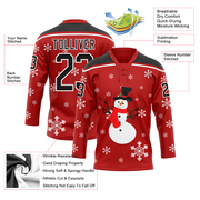 Custom Red Black-White Christmas Snowman 3D Hockey Lace Neck Jersey