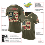 Custom Olive Vintage USA Flag Cream-Black Mesh Authentic Throwback Salute To Service Football Jersey