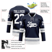 Custom Navy White-Gray Hockey Lace Neck Jersey