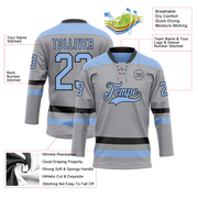 Custom Gray Light Blue-Black Hockey Lace Neck Jersey