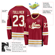 Custom Maroon White-Old Gold Hockey Jersey