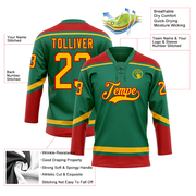 Custom Kelly Green Gold-Red Hockey Lace Neck Jersey