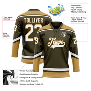 Custom Olive White-Old Gold Salute To Service Hockey Lace Neck Jersey