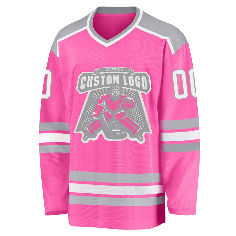 Custom Pink White-Gray Hockey Jersey