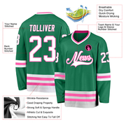 Custom Kelly Green White-Pink Hockey Jersey