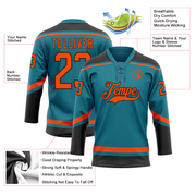 Custom Teal Orange-Black Hockey Lace Neck Jersey