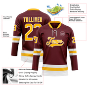 Custom Burgundy Gold-White Hockey Lace Neck Jersey