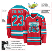 Custom Red Teal-White Hockey Jersey
