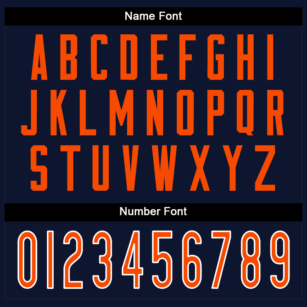 Custom Navy Orange-White Mesh Split Fashion Football Jersey