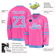 Custom Pink Light Blue-White Hockey Jersey