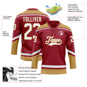 Custom Maroon White-Old Gold Hockey Lace Neck Jersey