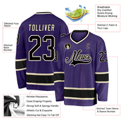 Custom Purple Black-Cream Hockey Jersey
