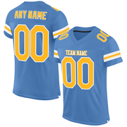 Custom Light Blue Gold-White Mesh Authentic Football Jersey