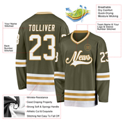 Custom Olive White-Old Gold Salute To Service Hockey Jersey