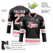 Custom Black Medium Pink-White Hockey Lace Neck Jersey