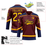 Custom Burgundy Gold-Navy Hockey Lace Neck Jersey