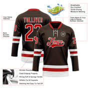 Custom Brown Red-White Hockey Lace Neck Jersey