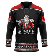 Custom Black Red-White Christmas Santa Claus 3D Hockey Lace Neck Jersey