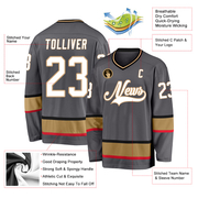 Custom Steel Gray White-Old Gold Hockey Jersey
