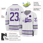 Custom White Purple-Gray Hockey Jersey