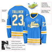 Custom Powder Blue White-Gold Hockey Jersey
