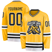 Custom Gold Black-White Hockey Jersey